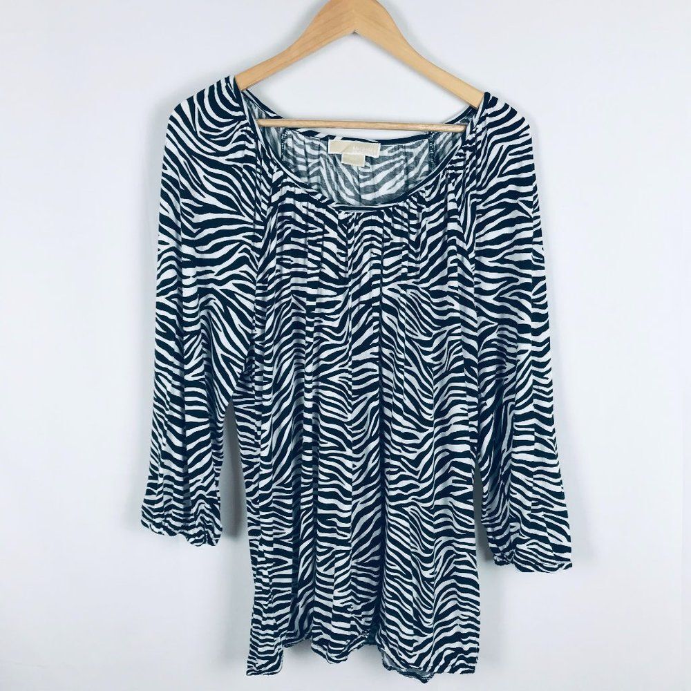 Michael Kors Size 2x Zebra Print Peasant Blouse 0310